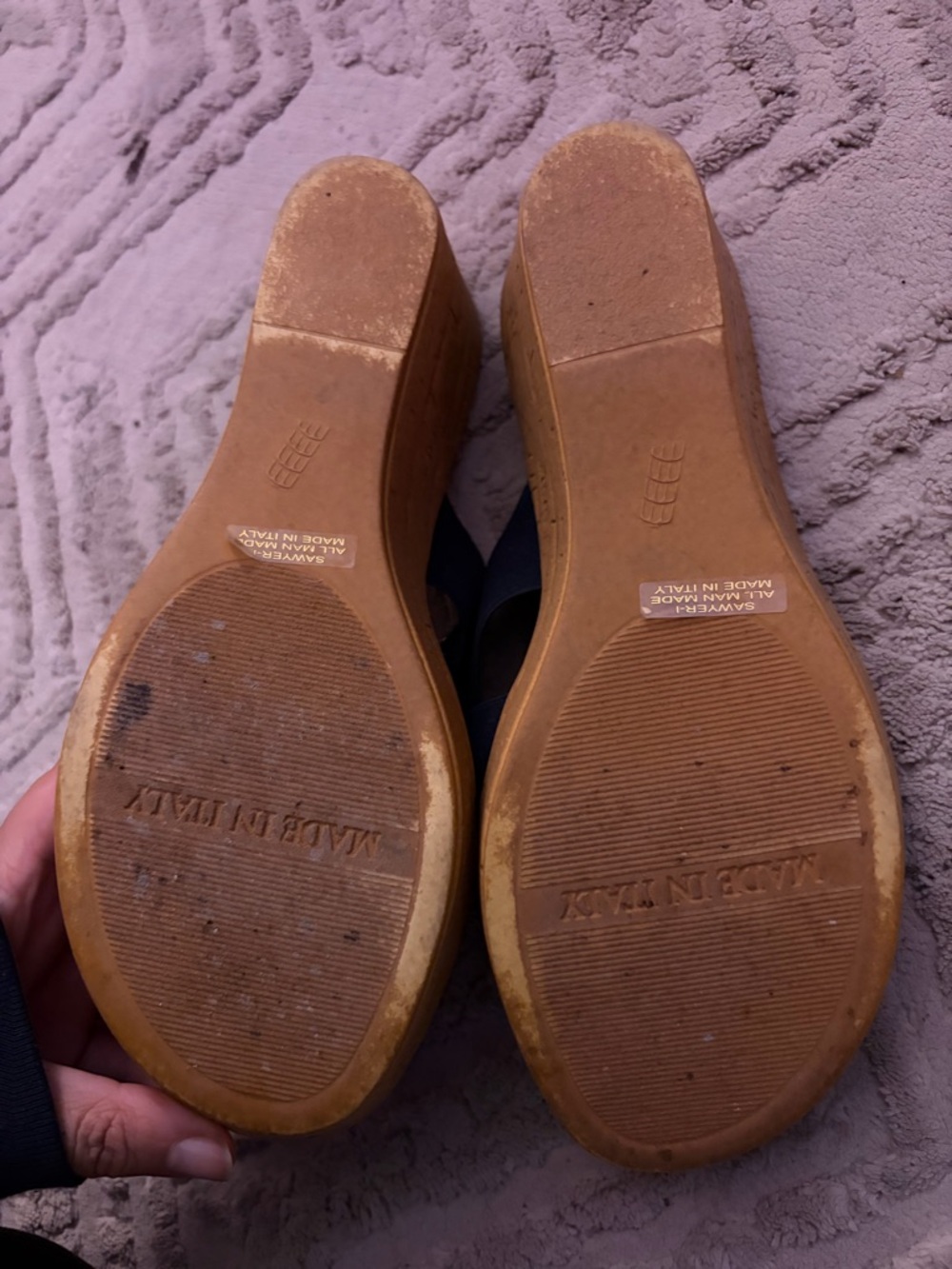 Made in Italy Navy Platform Wedge Slide Sandals Size 8.5 - Picture 2 of 2